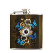 Steampunk Gears en Blue Butterflies Heupfles (Voorkant)