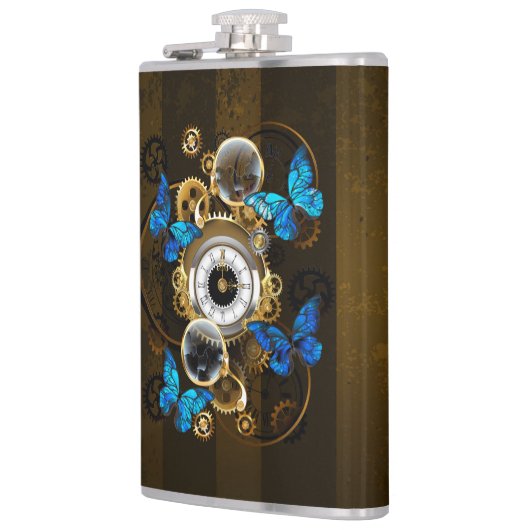 Steampunk Gears en Blue Butterflies Heupfles (Links)
