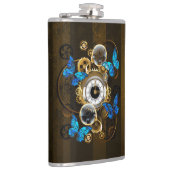 Steampunk Gears en Blue Butterflies Heupfles (Rechts)