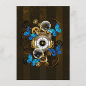 Steampunk Gears en Blue Butterflies Informatiekaartje (Voorkant)
