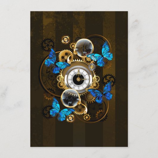 Steampunk Gears en Blue Butterflies Informatiekaartje (Voorkant)