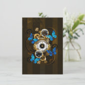 Steampunk Gears en Blue Butterflies Informatiekaartje (Staand voorkant)