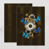 Steampunk Gears en Blue Butterflies Informatiekaartje (Voorkant / Achterkant)