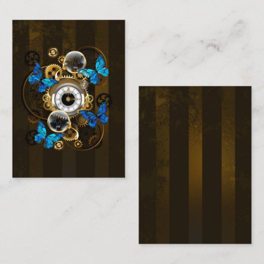 Steampunk Gears en Blue Butterflies Informatiekaartje (Voorkant / Achterkant)
