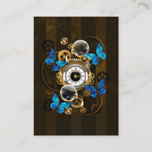 Steampunk Gears en Blue Butterflies Informatiekaartje (Voorkant)