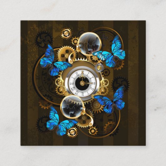 Steampunk Gears en Blue Butterflies Informatiekaartje (Voorkant)