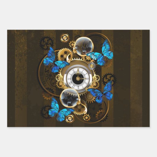 Steampunk Gears en Blue Butterflies Inpakpapier Vel (Voorkant 3)