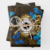 Steampunk Gears en Blue Butterflies Inpakpapier Vel (In situ)