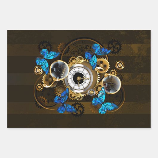 Steampunk Gears en Blue Butterflies Inpakpapier Vel (Voorkant)