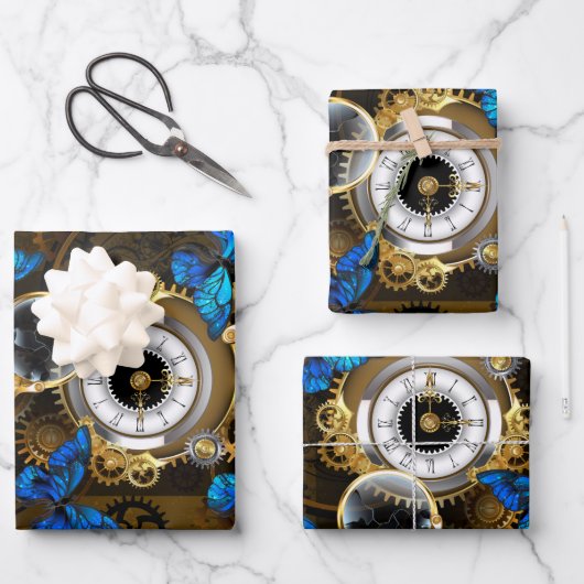 Steampunk Gears en Blue Butterflies Inpakpapier Vel (Voorkant)
