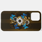 Steampunk Gears en Blue Butterflies iPhone Hoesje (Achterkant horizontaal)