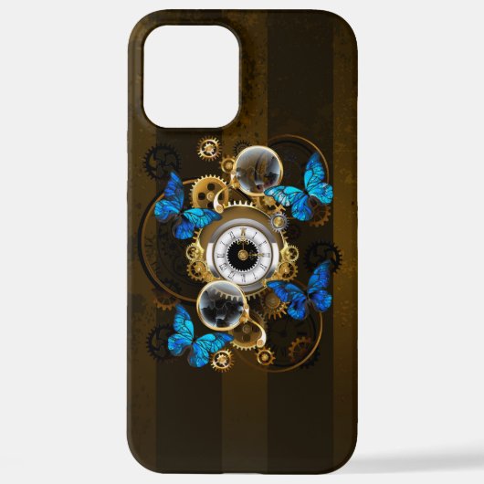 Steampunk Gears en Blue Butterflies iPhone Hoesje (Achterkant)