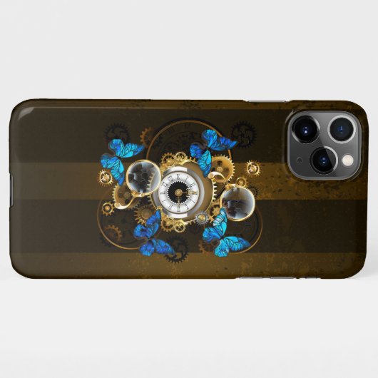 Steampunk Gears en Blue Butterflies iPhone Hoesje (Achterkant horizontaal)