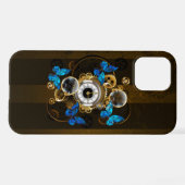Steampunk Gears en Blue Butterflies iPhone Hoesje (Achterkant horizontaal)
