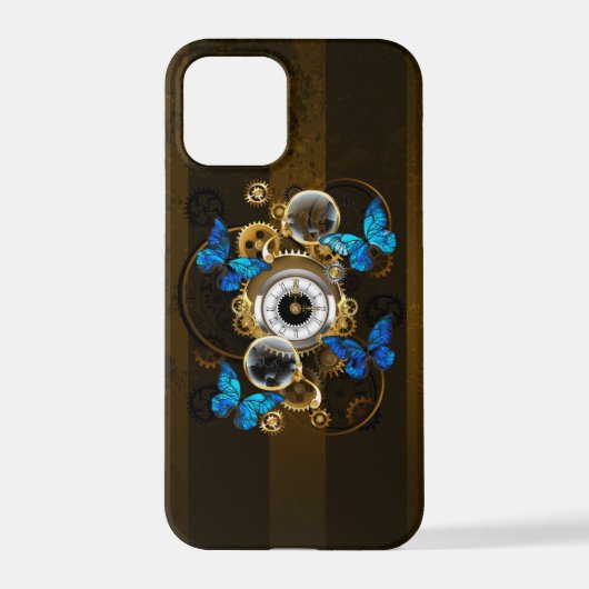 Steampunk Gears en Blue Butterflies iPhone Hoesje (Achterkant)