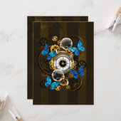 Steampunk Gears en Blue Butterflies Kaart (Voorkant / Achterkant in situ)