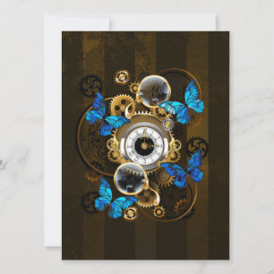 Steampunk Gears en Blue Butterflies Kaart