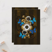 Steampunk Gears en Blue Butterflies Kaart (Voorkant / Achterkant in situ)