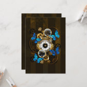 Steampunk Gears en Blue Butterflies Kaart (Voorkant / Achterkant in situ)