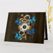 Steampunk Gears en Blue Butterflies Kaart (Gele Bloem)