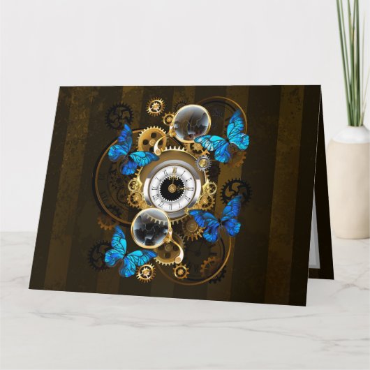Steampunk Gears en Blue Butterflies Kaart (Voorkant)