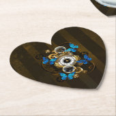 Steampunk Gears en Blue Butterflies Kartonnen Onderzetters (Gekanteld)