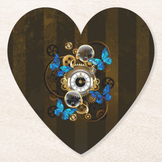 Steampunk Gears en Blue Butterflies Kartonnen Onderzetters (Voorkant)