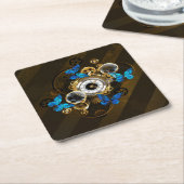 Steampunk Gears en Blue Butterflies Kartonnen Onderzetters (Schuin)