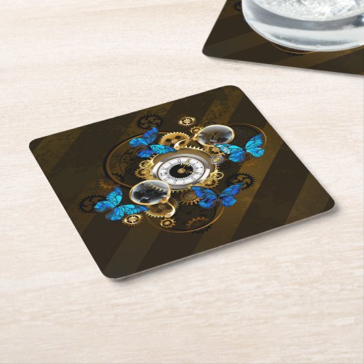 Steampunk Gears en Blue Butterflies Kartonnen Onderzetters (Schuin)