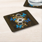 Steampunk Gears en Blue Butterflies Kartonnen Onderzetters (Schuin)