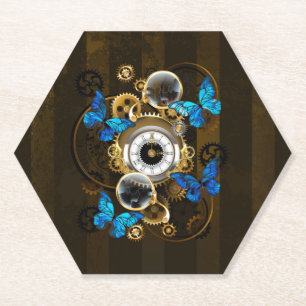 Steampunk Gears en Blue Butterflies Kartonnen Onderzetters