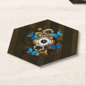 Steampunk Gears en Blue Butterflies Kartonnen Onderzetters (Schuin)
