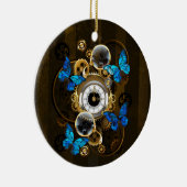 Steampunk Gears en Blue Butterflies Keramisch Ornament (Rechts)