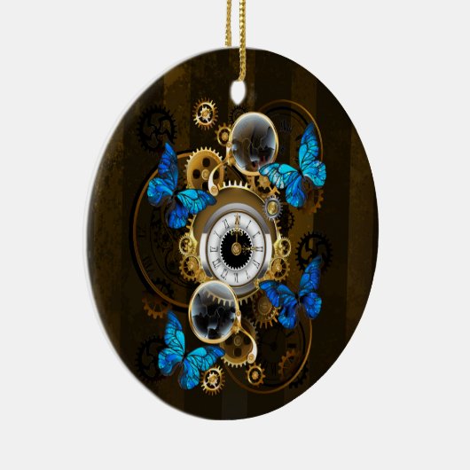 Steampunk Gears en Blue Butterflies Keramisch Ornament (Rechts)