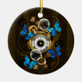 Steampunk Gears en Blue Butterflies Keramisch Ornament (Voorkant)