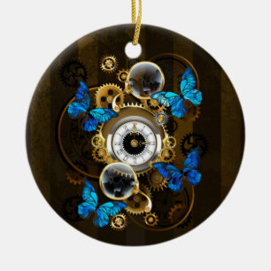 Steampunk Gears en Blue Butterflies Keramisch Ornament