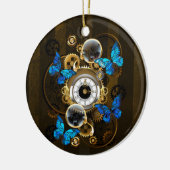 Steampunk Gears en Blue Butterflies Keramisch Ornament (Links)