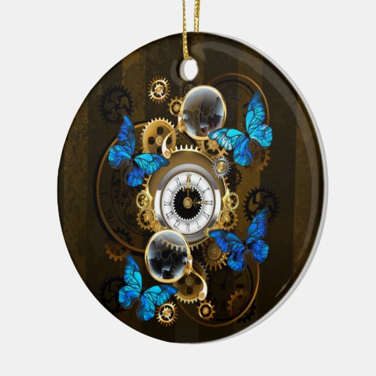 Steampunk Gears en Blue Butterflies Keramisch Ornament (Links)