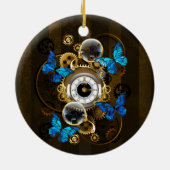 Steampunk Gears en Blue Butterflies Keramisch Ornament (Achterkant)