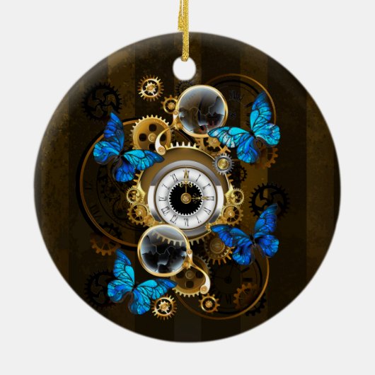 Steampunk Gears en Blue Butterflies Keramisch Ornament (Achterkant)