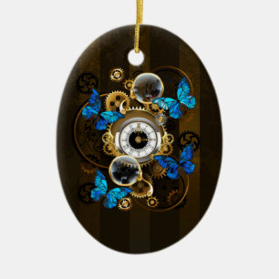 Steampunk Gears en Blue Butterflies Keramisch Ornament
