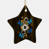 Steampunk Gears en Blue Butterflies Keramisch Ornament (Rechts)