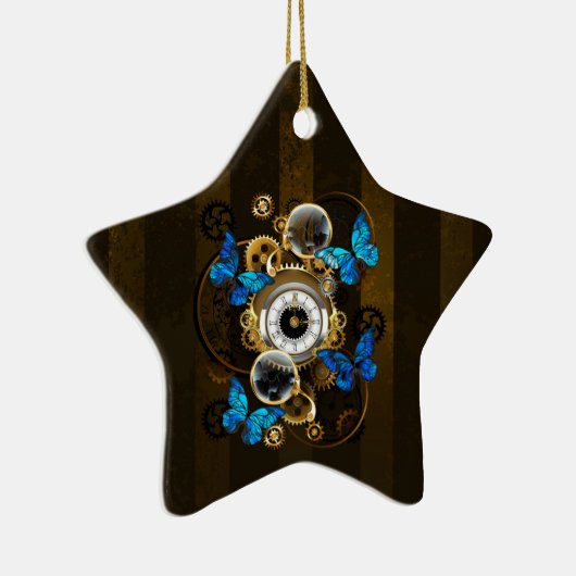 Steampunk Gears en Blue Butterflies Keramisch Ornament (Rechts)