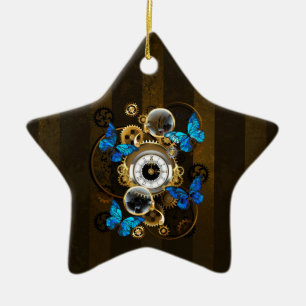 Steampunk Gears en Blue Butterflies Keramisch Ornament