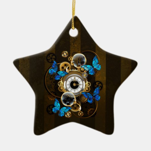 Steampunk Gears en Blue Butterflies Keramisch Ornament (Voorkant)