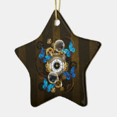 Steampunk Gears en Blue Butterflies Keramisch Ornament (Links)