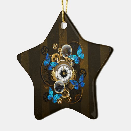 Steampunk Gears en Blue Butterflies Keramisch Ornament (Links)