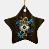 Steampunk Gears en Blue Butterflies Keramisch Ornament (Achterkant)