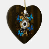 Steampunk Gears en Blue Butterflies Keramisch Ornament (Rechts)