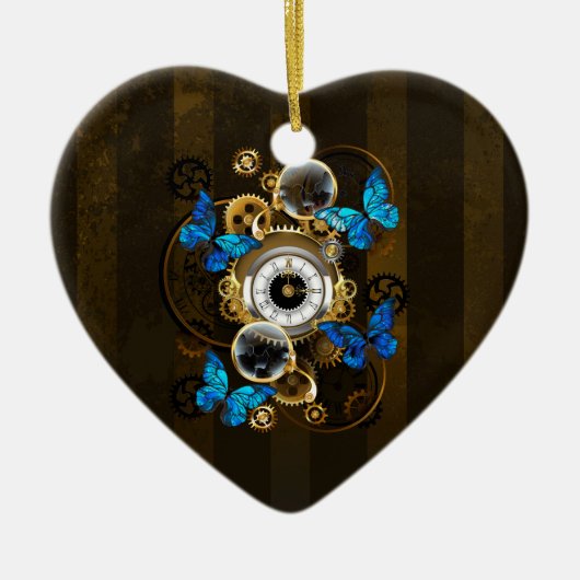 Steampunk Gears en Blue Butterflies Keramisch Ornament (Voorkant)